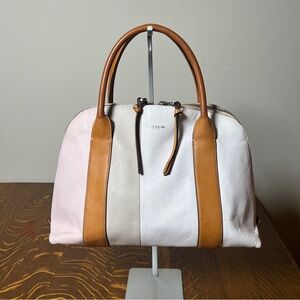 Coach Bleeker Color Block Large Leather Satchel in Pink, Cream & Tan